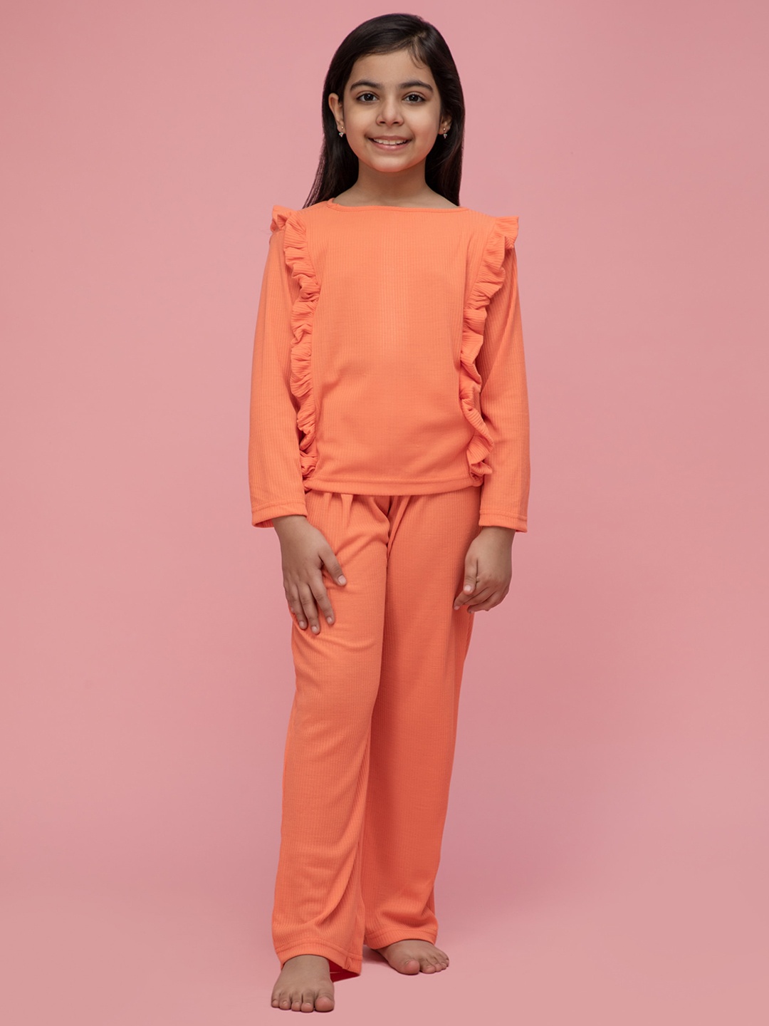 

NEUDIS Girls 2 Pieces Night Suit, Orange