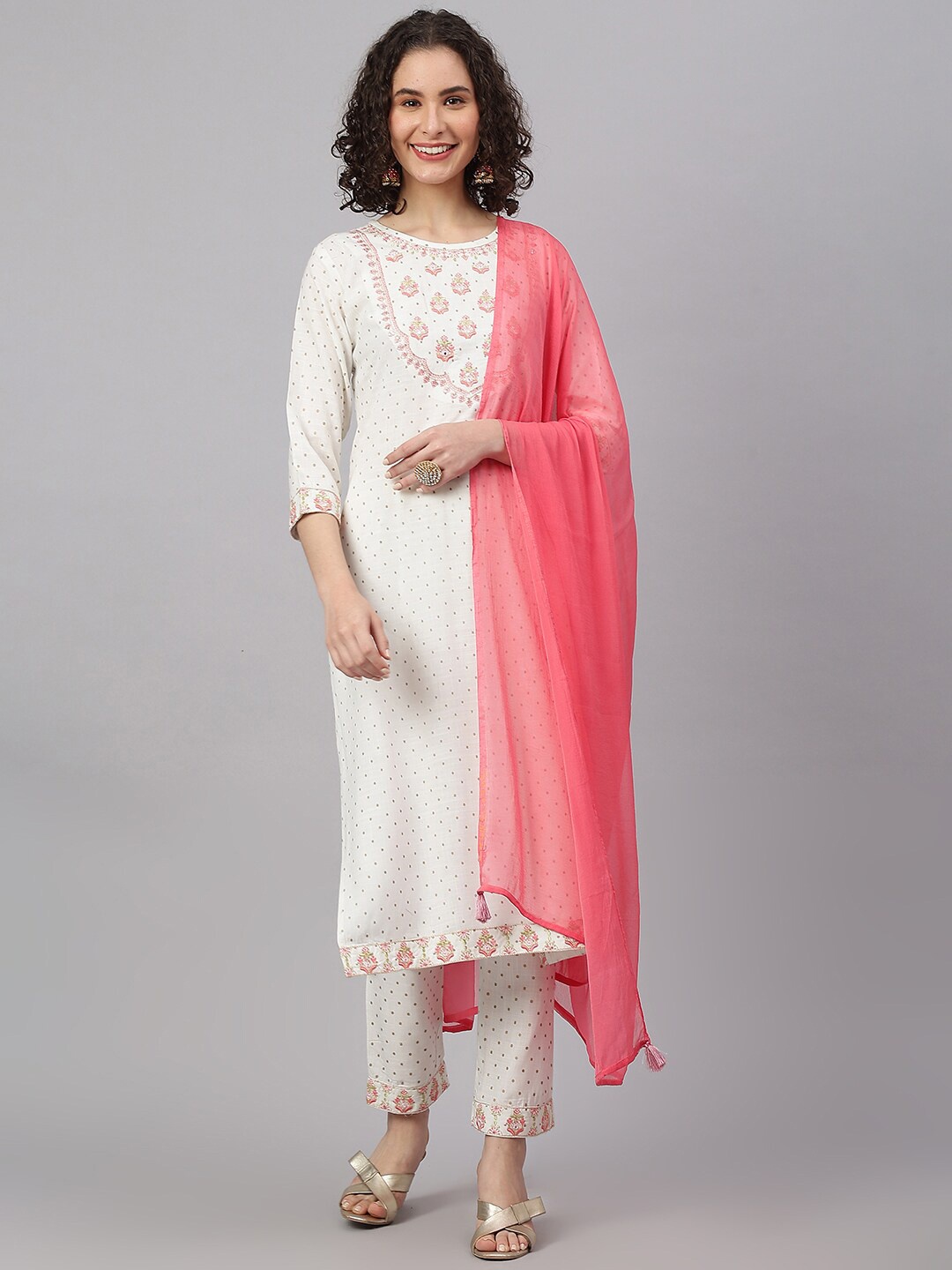 

SAABHI Women Ethnic Motifs Embroidered Kurta with Trousers & Dupatta, White