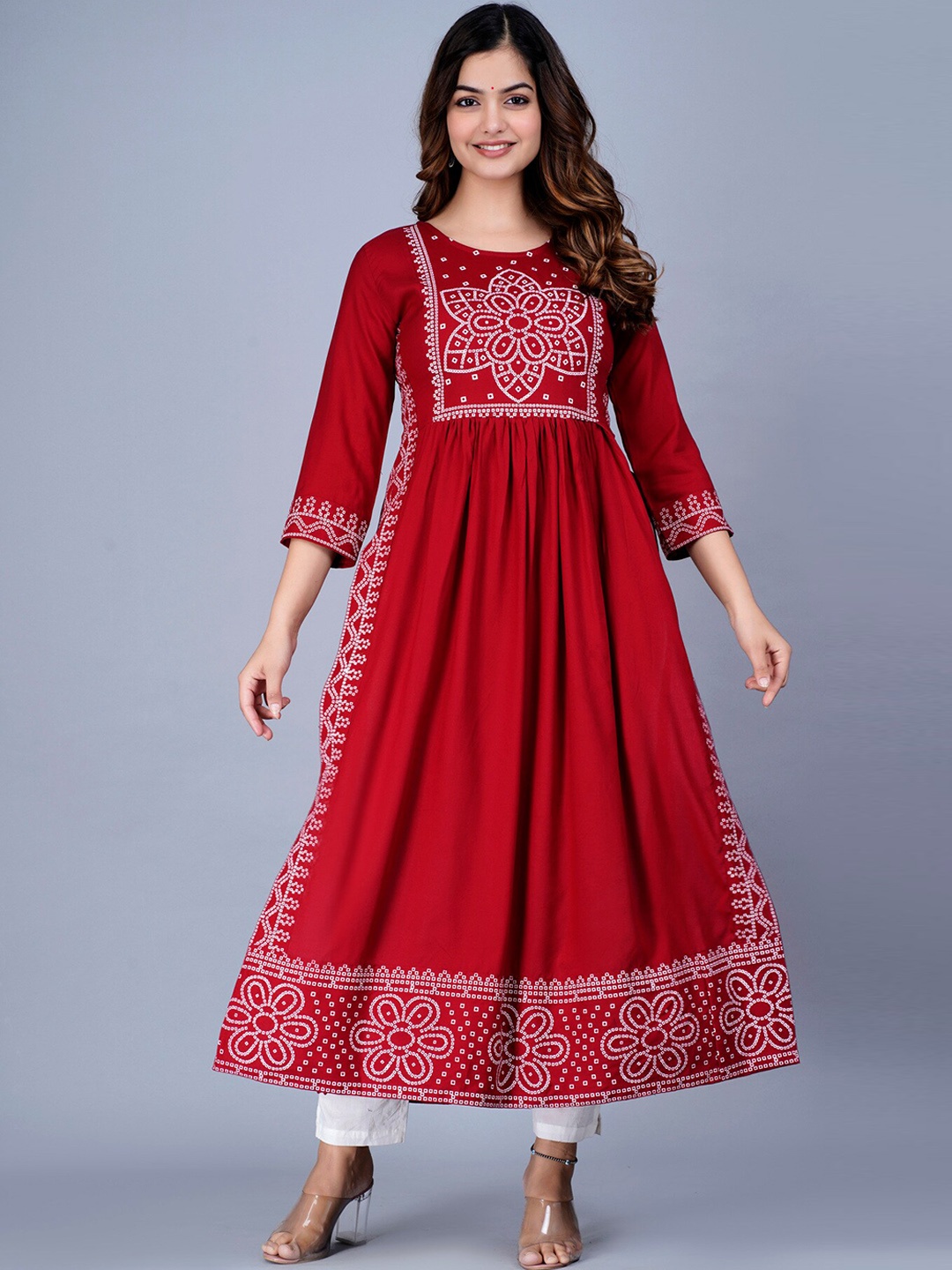 

SAABHI Ethnic Motifs Printed Anarkali Kurta, Red