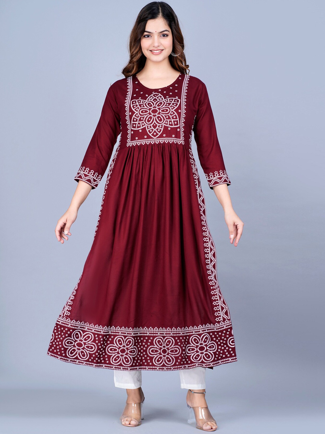

SAABHI Women Side Slit Ethnic Motifs Printed A-Line Kurta, Maroon