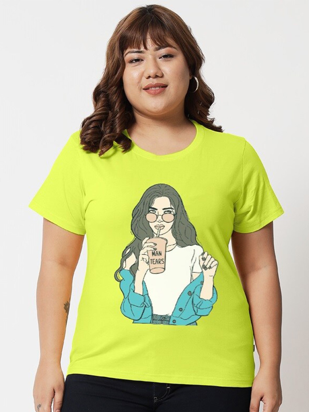 

BEYOUND SIZE - THE DRY STATE Women Plus Size Graphic Printed Cotton T-shirt, Fluorescent green