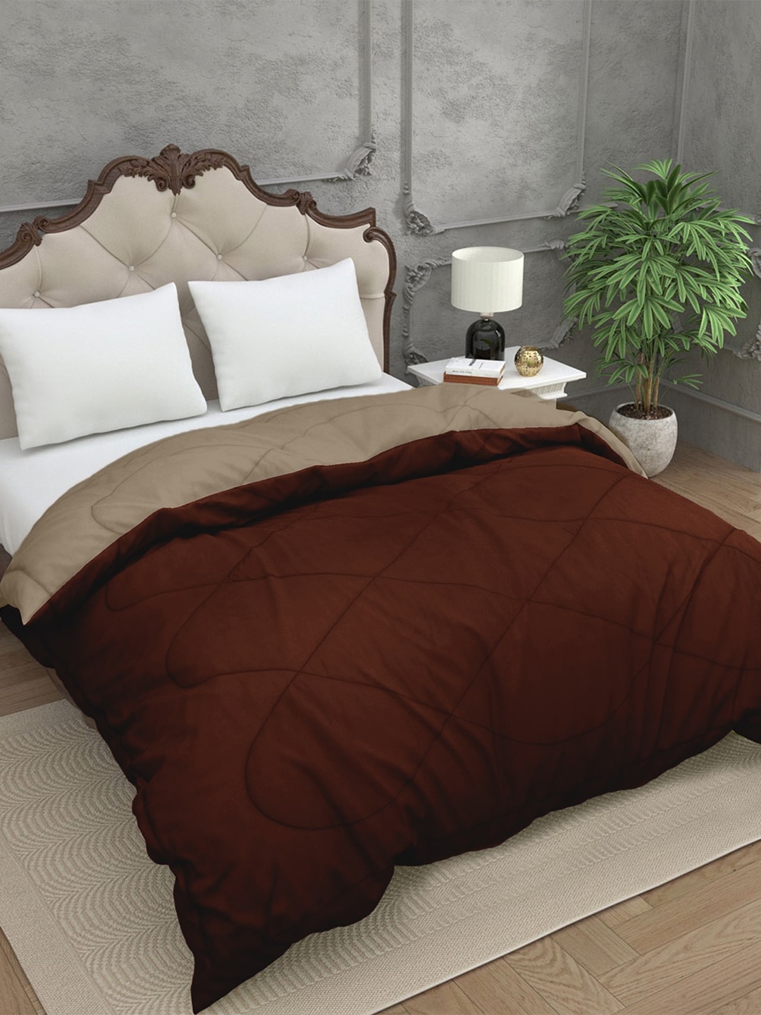 

Sleeping Owls- because your sleep matters Taupe & Coffee Brown Double Bed Comforter