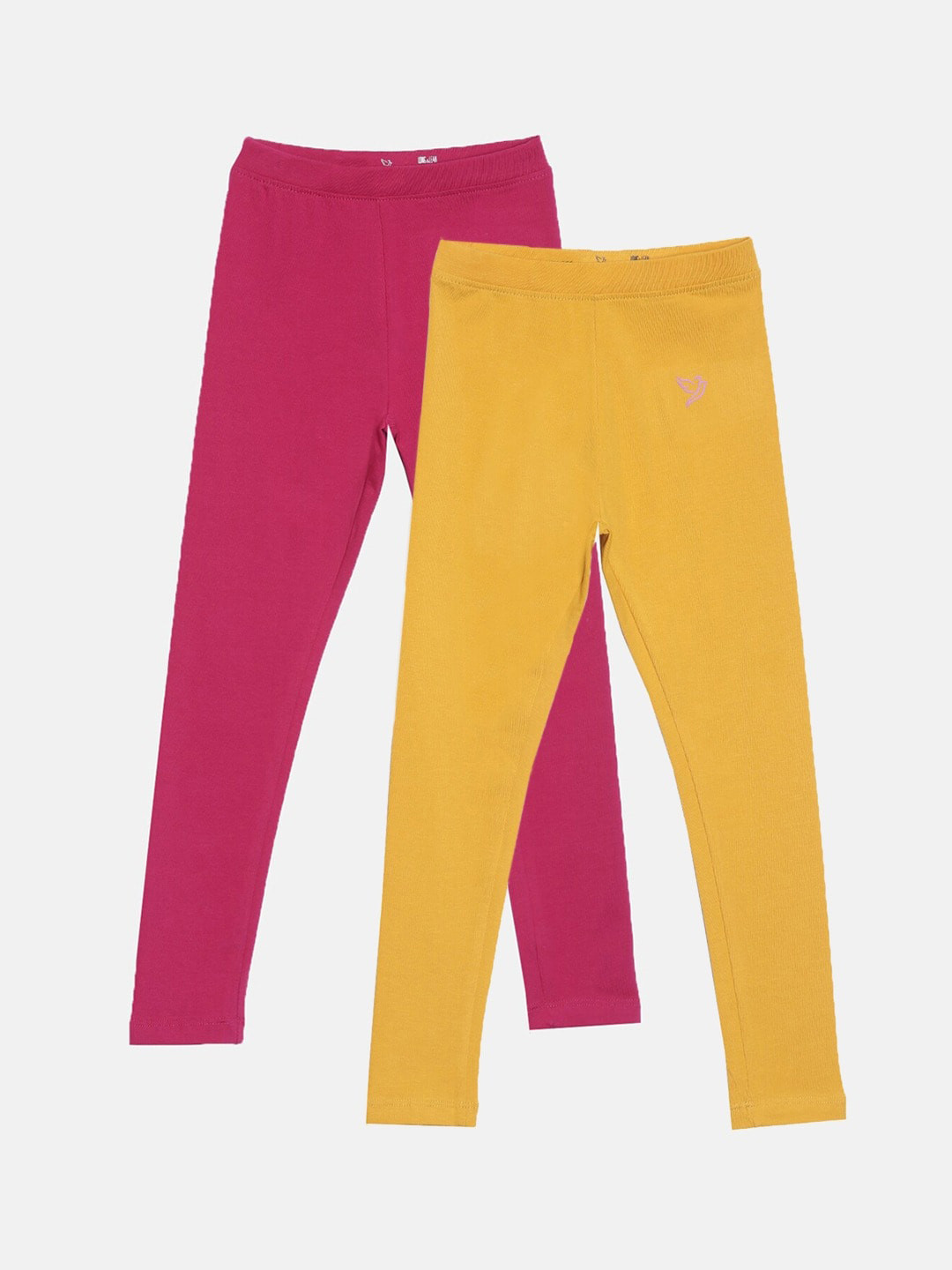 

TWIN BIRDS Girls Pack Of 2 Pure Cotton Ankle Length Leggings, Yellow