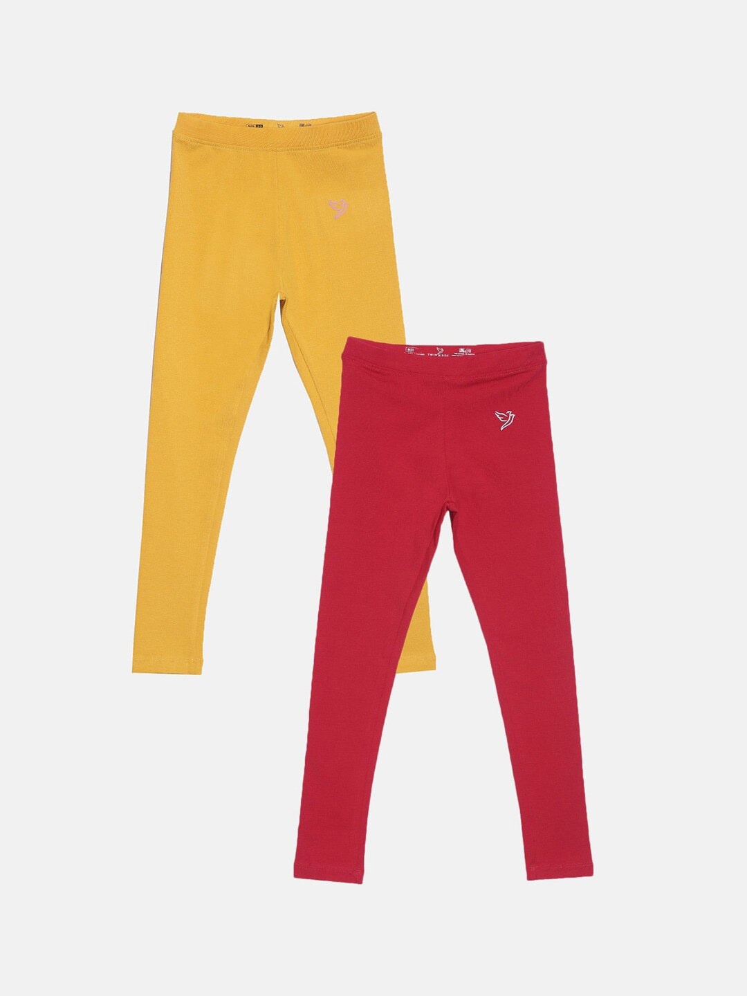 

TWIN BIRDS Girls Pack Of 2 Pure Cotton Ankle Length Leggings, Red