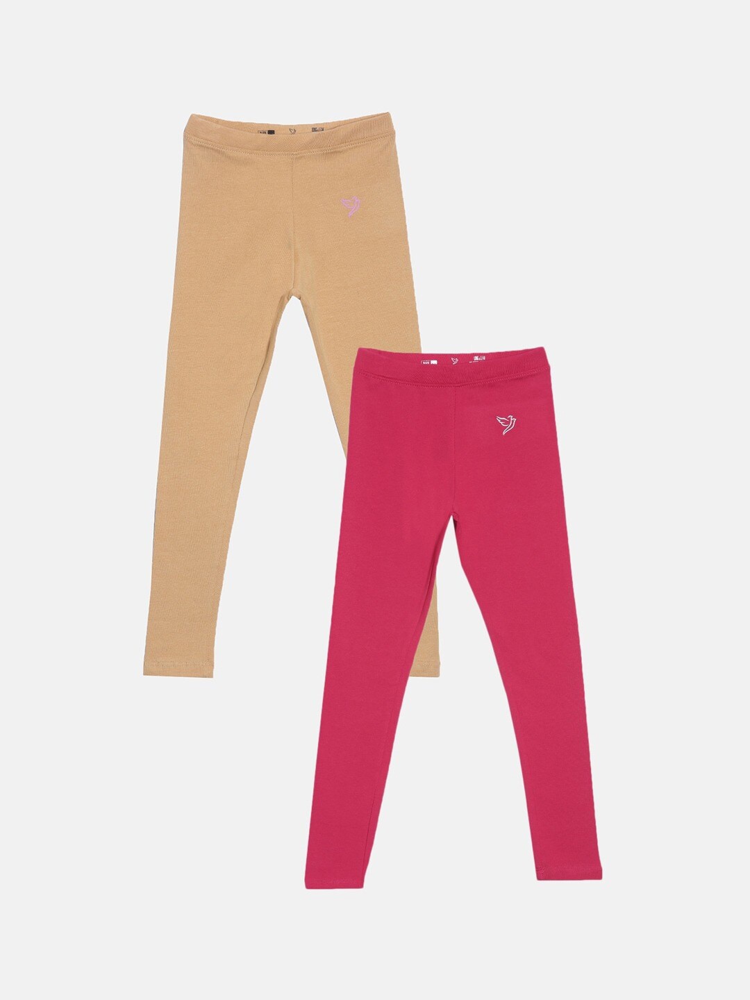 

TWIN BIRDS Girls Pack Of 2 Pure Cotton Ankle Length Leggings, Pink