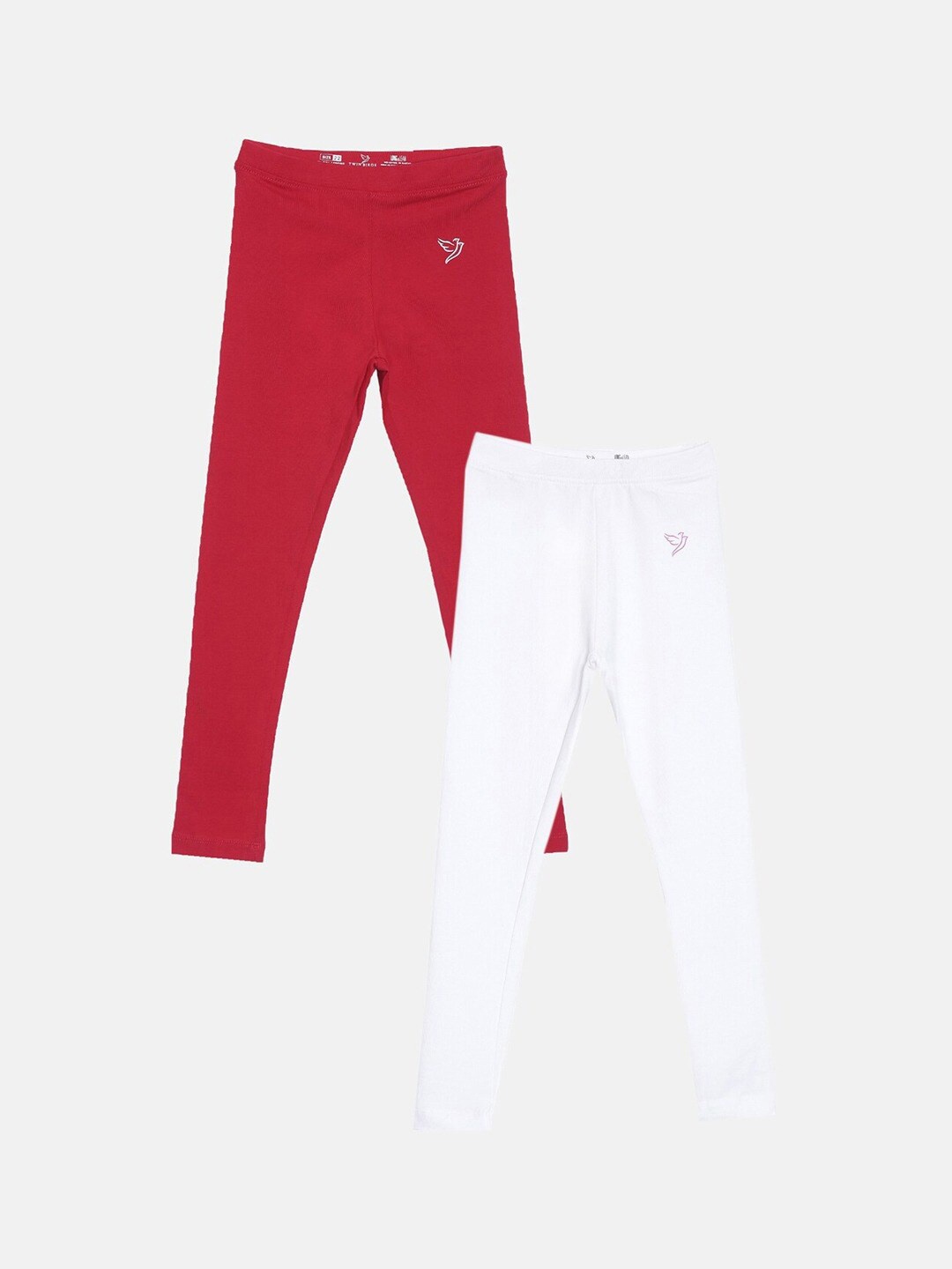 

TWIN BIRDS Girls Pack Of 2 Pure Cotton Ankle Length Leggings, Red