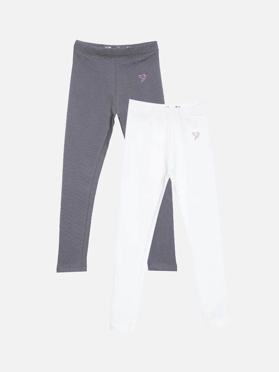 

TWIN BIRDS Girls Pack Of 2 Pure Cotton Ankle Length Leggings, Grey