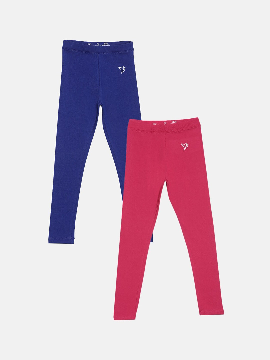 

TWIN BIRDS Girls Pack Of 2 Pure Cotton Ankle Length Leggings, Blue
