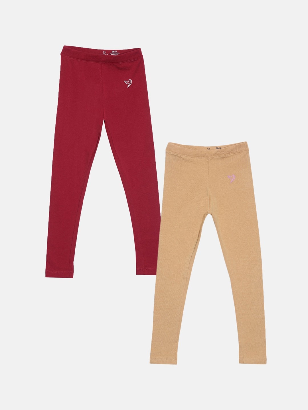 

TWIN BIRDS Girls Pack Of 2 Pure Cotton Ankle Length Leggings, Beige