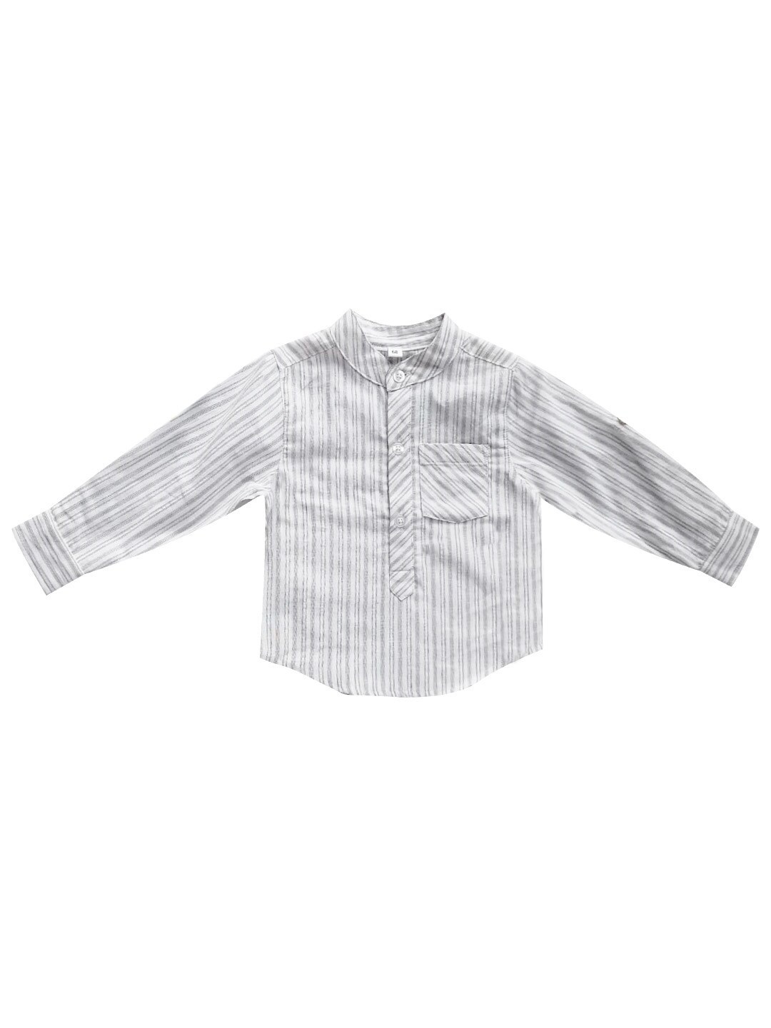 

milou Boys Striped Mandarin Collar Casual Cotton Shirt, Grey