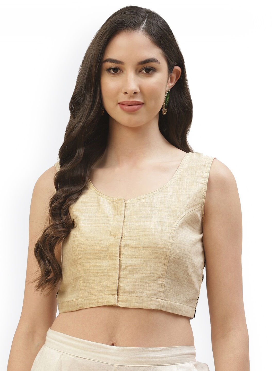 

Molcha Printed Non-Padded Cotton Saree Blouse, Beige