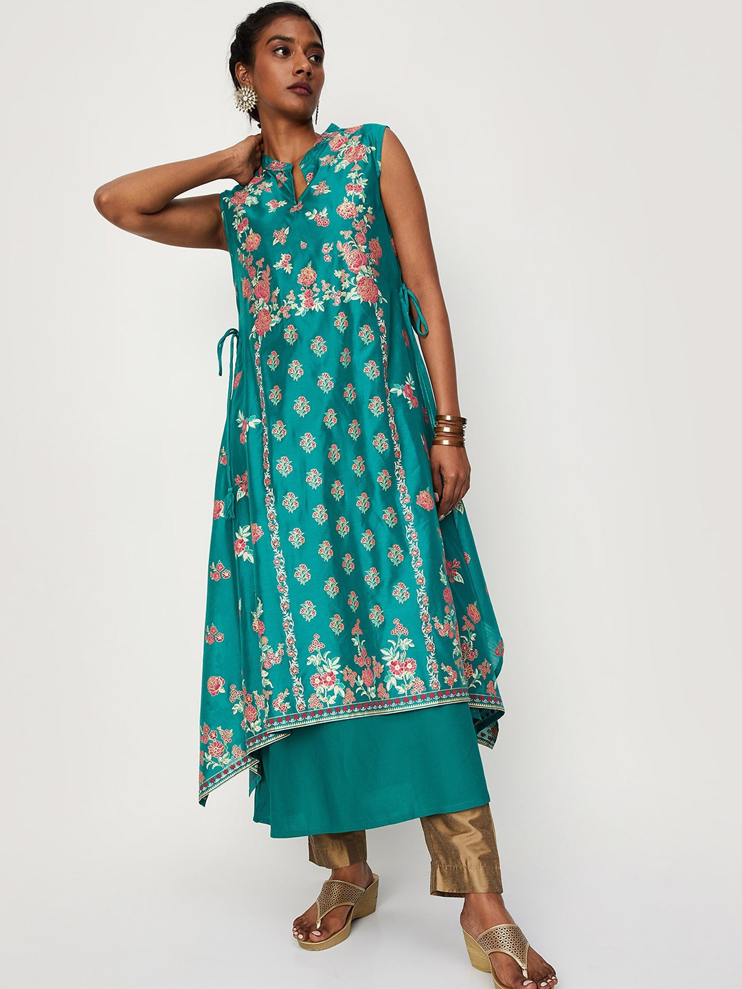 

max Women Floral Printed Kurta, Green