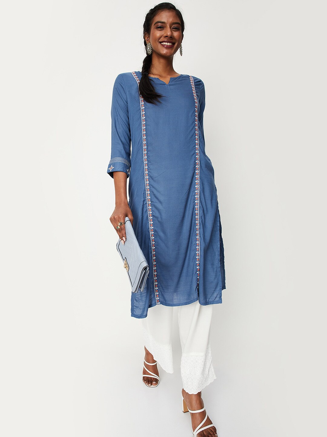 

max Women Thread Work Indie Prints Kurta, Blue