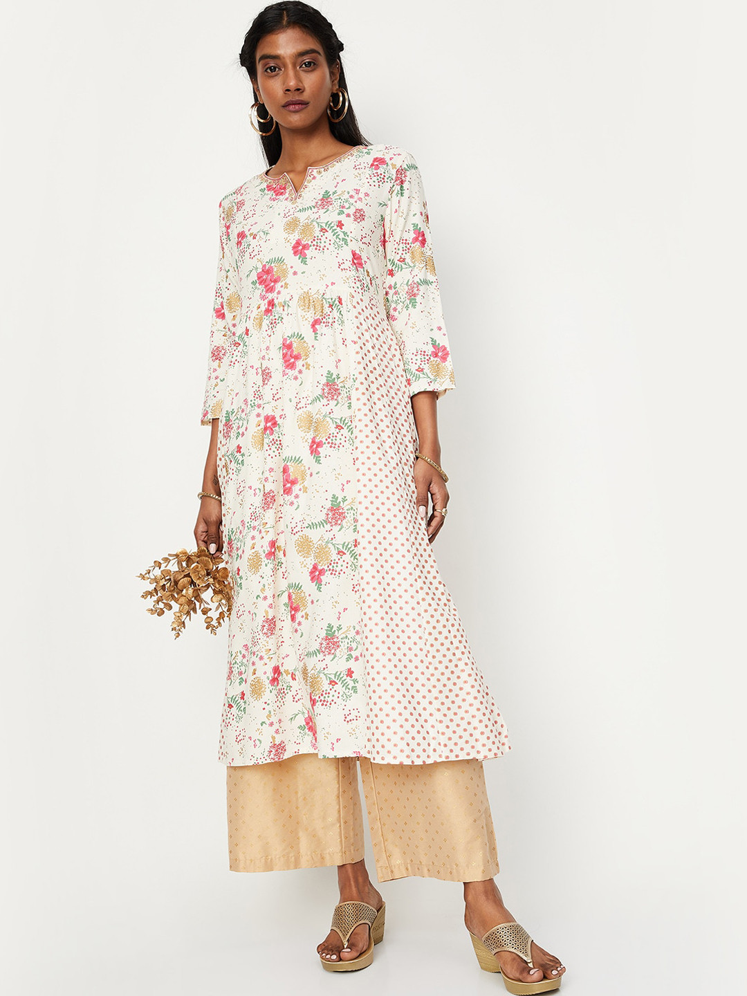

max Women Floral Printed Kurta, Off white