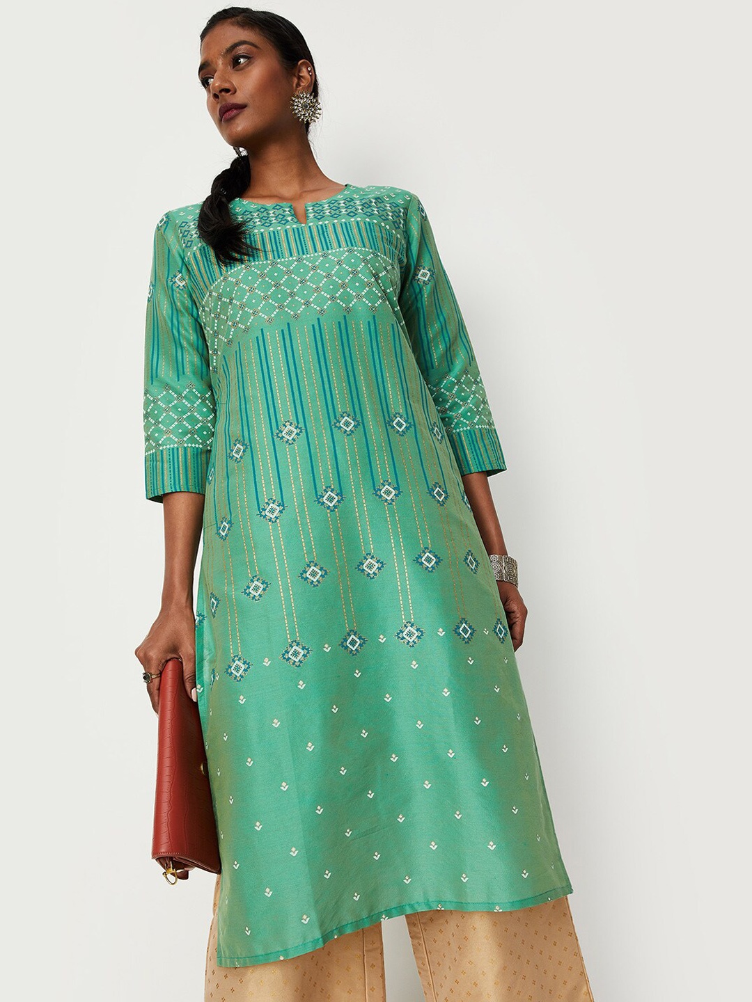 

max Women Ethnic Motifs Printed Kurta, Green