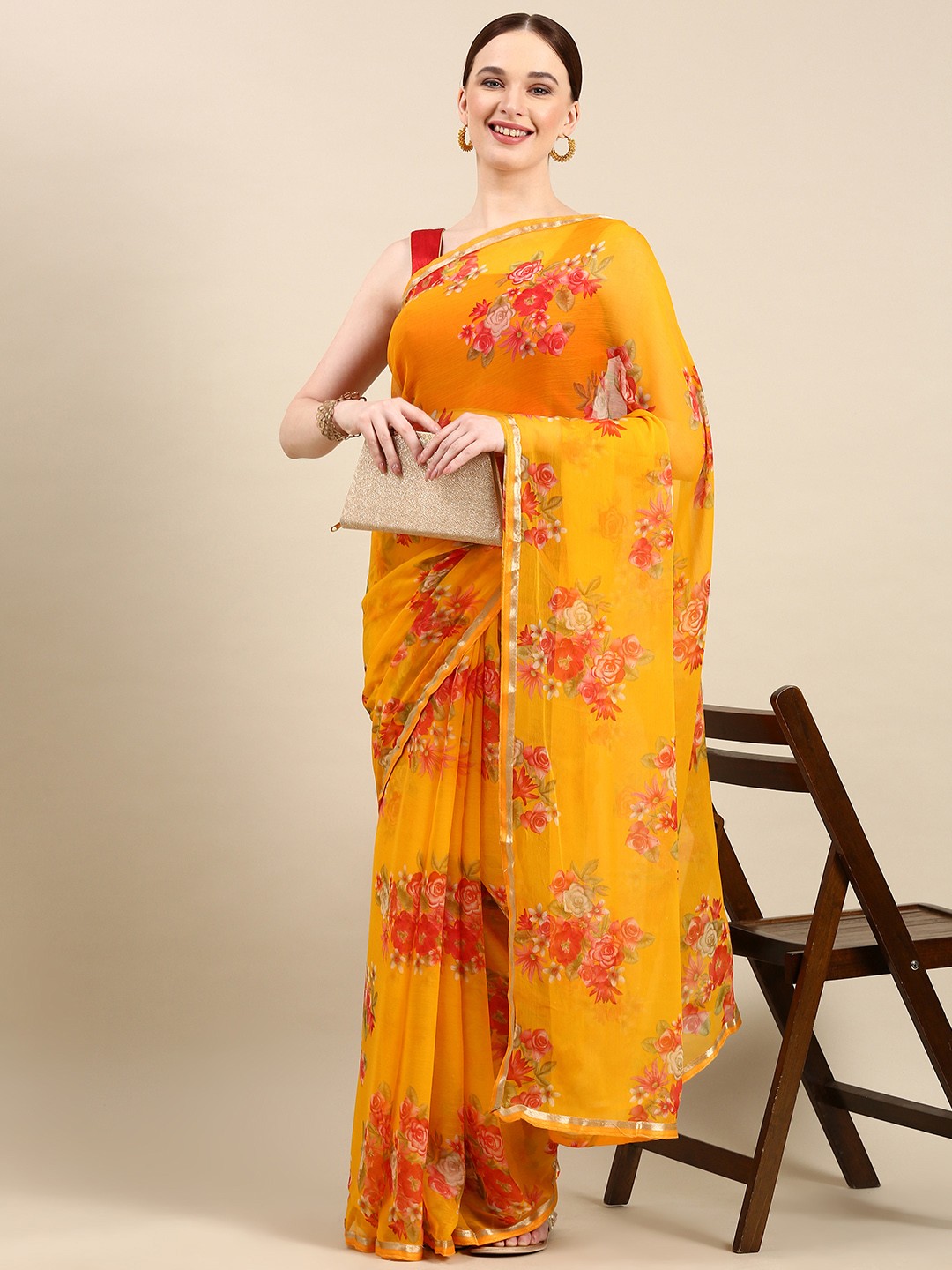 

HERE&NOW Floral Bandhani Saree, Yellow