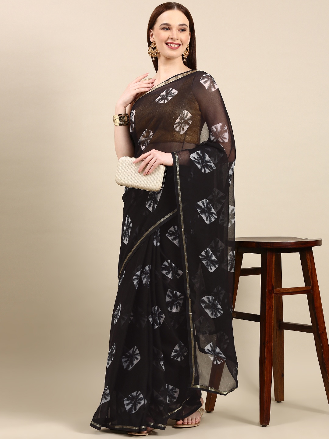 

HERE&NOW Bandhani Saree, Black