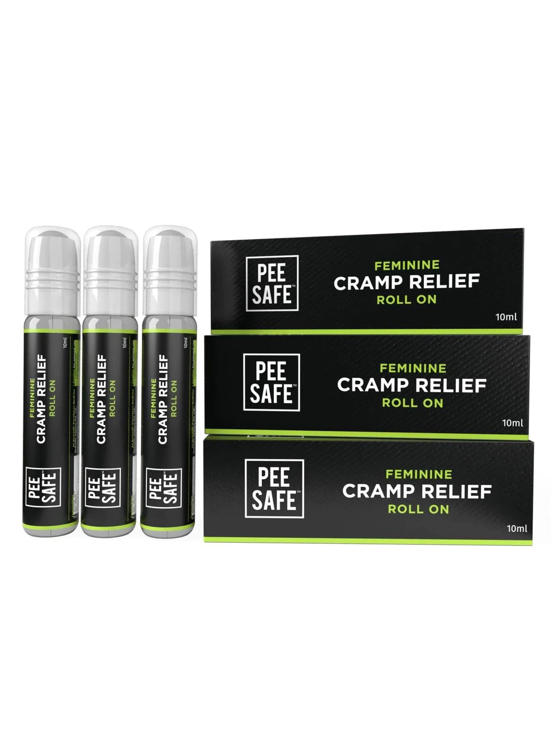 

PEESAFE Set Of 3 Feminine Cramp Relief Roll On with Ayurveda Extracts - 10ml Each, Black