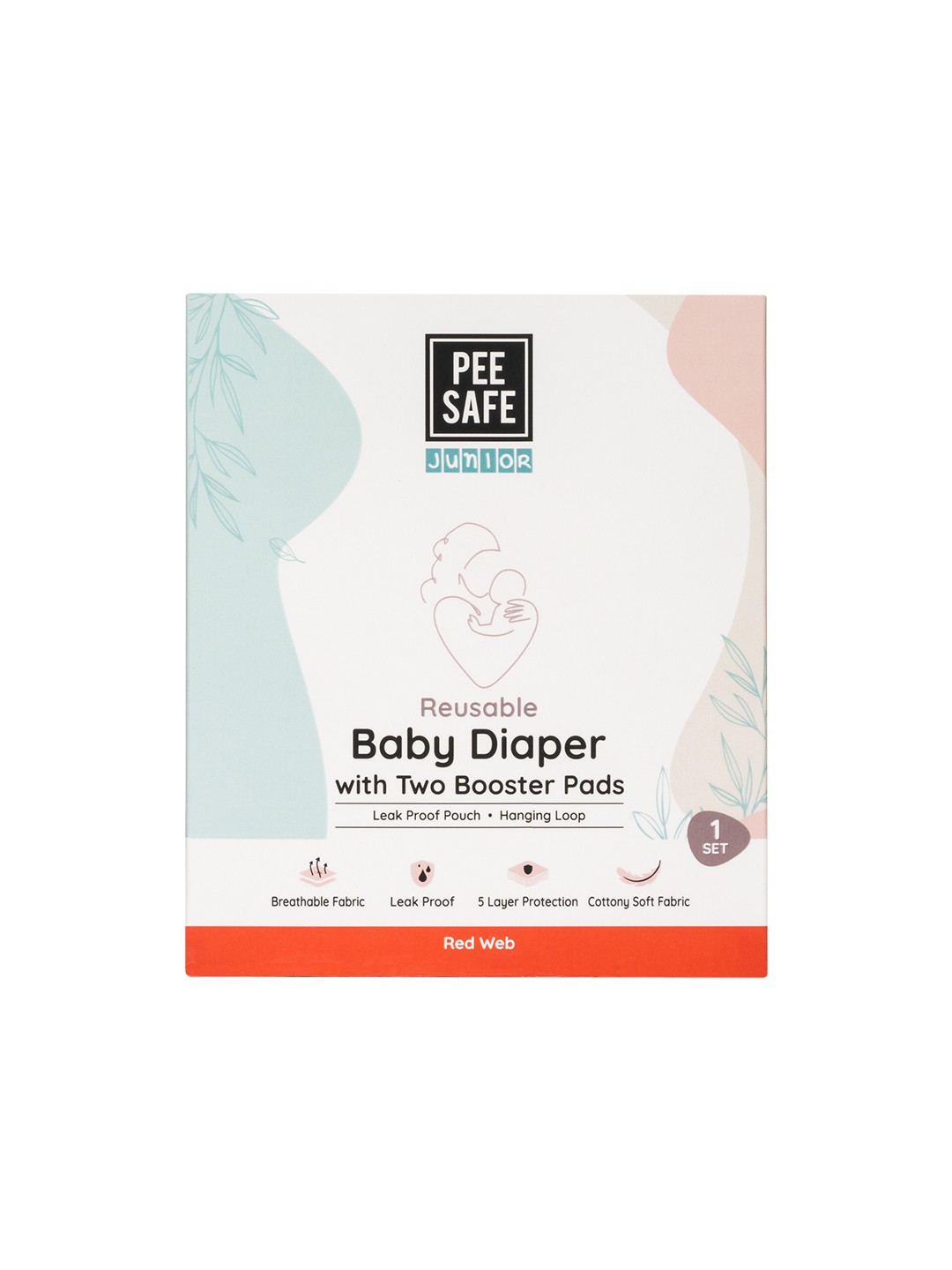 

PEESAFE Junior Reusable Leak Proof & Breathable Baby Diaper with Two Booster Pad - Red Web, White