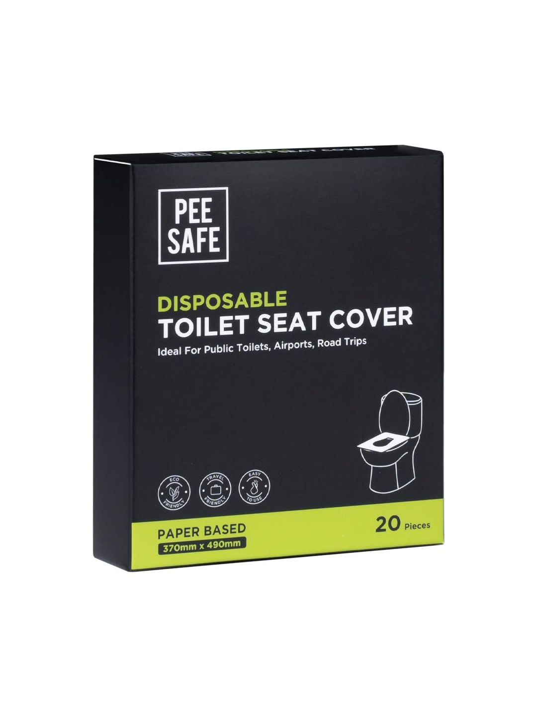

PEESAFE Compact & Foldable Disposable Toilet Seat Covers - 20 Pcs, Black