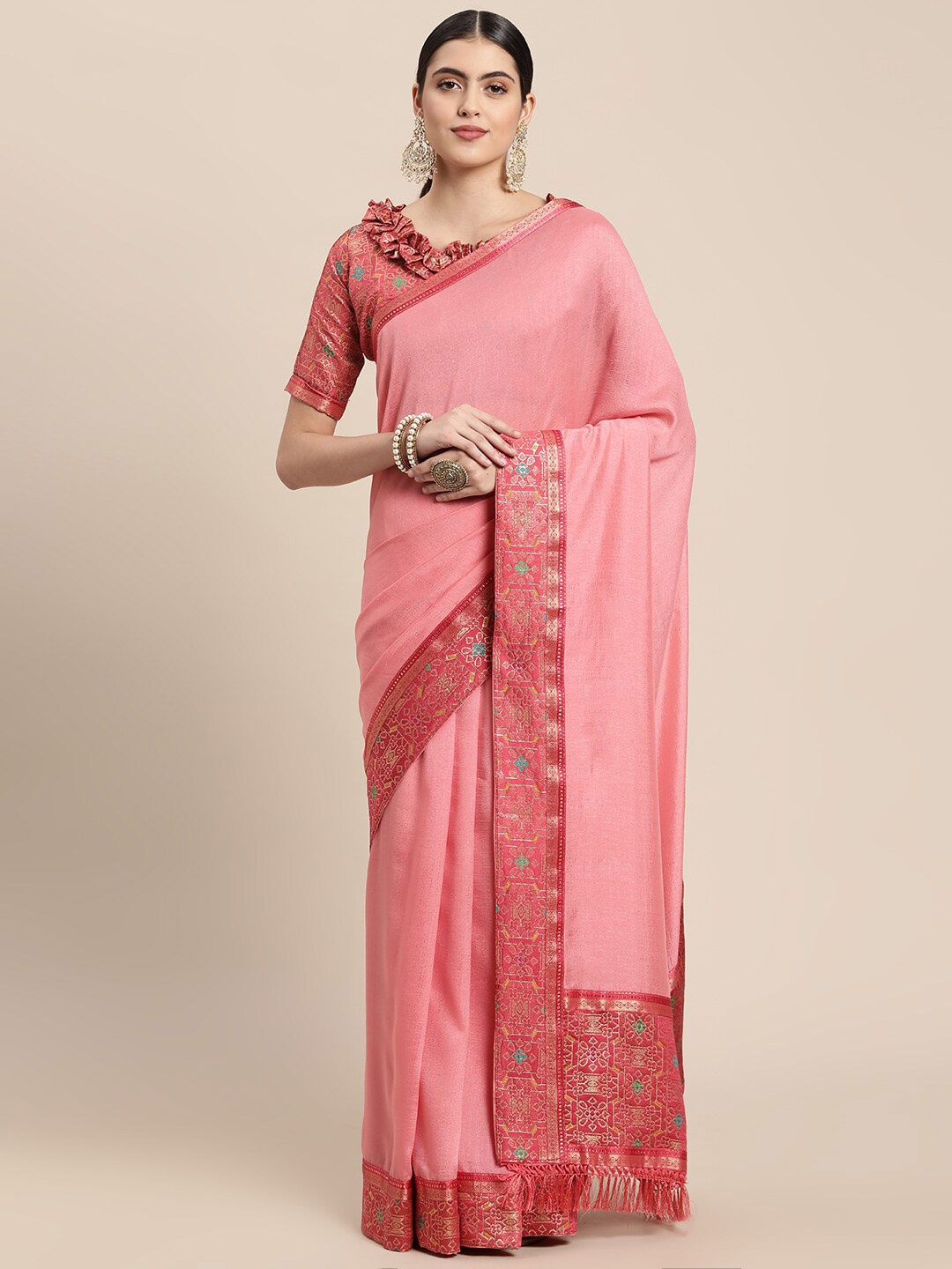 

Mitera Silk Blend Banarasi Saree, Pink