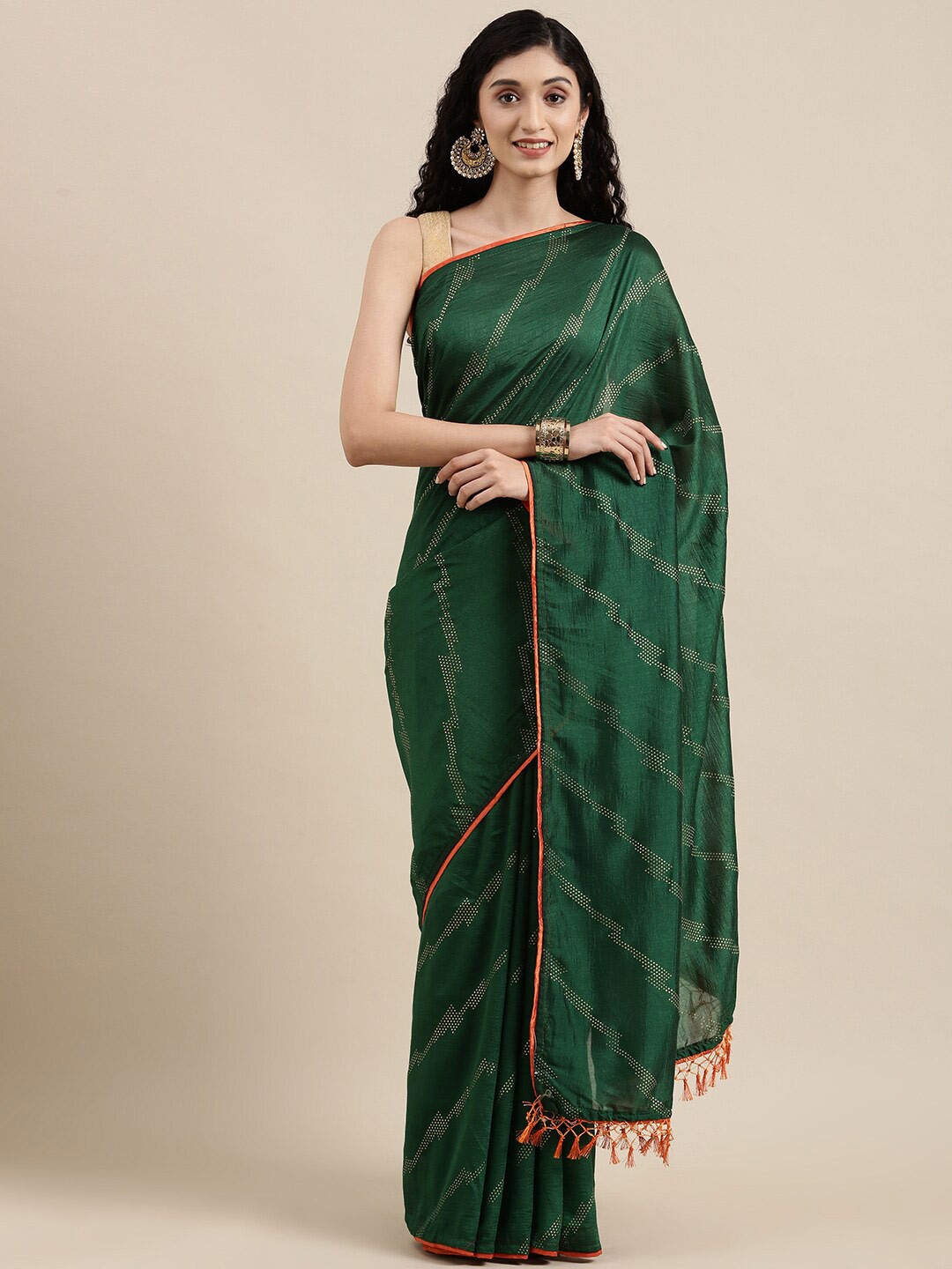 

Mitera Embellished Beads and Stones Banarasi Saree, Green