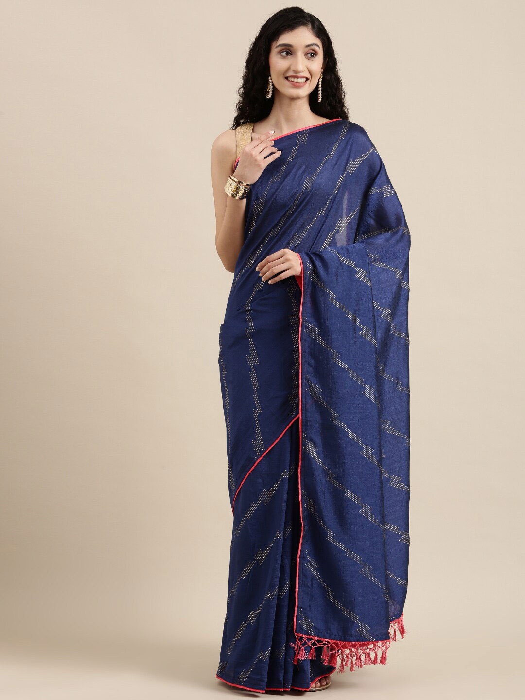 

Mitera Embellished Beads and Stones Banarasi Saree, Blue