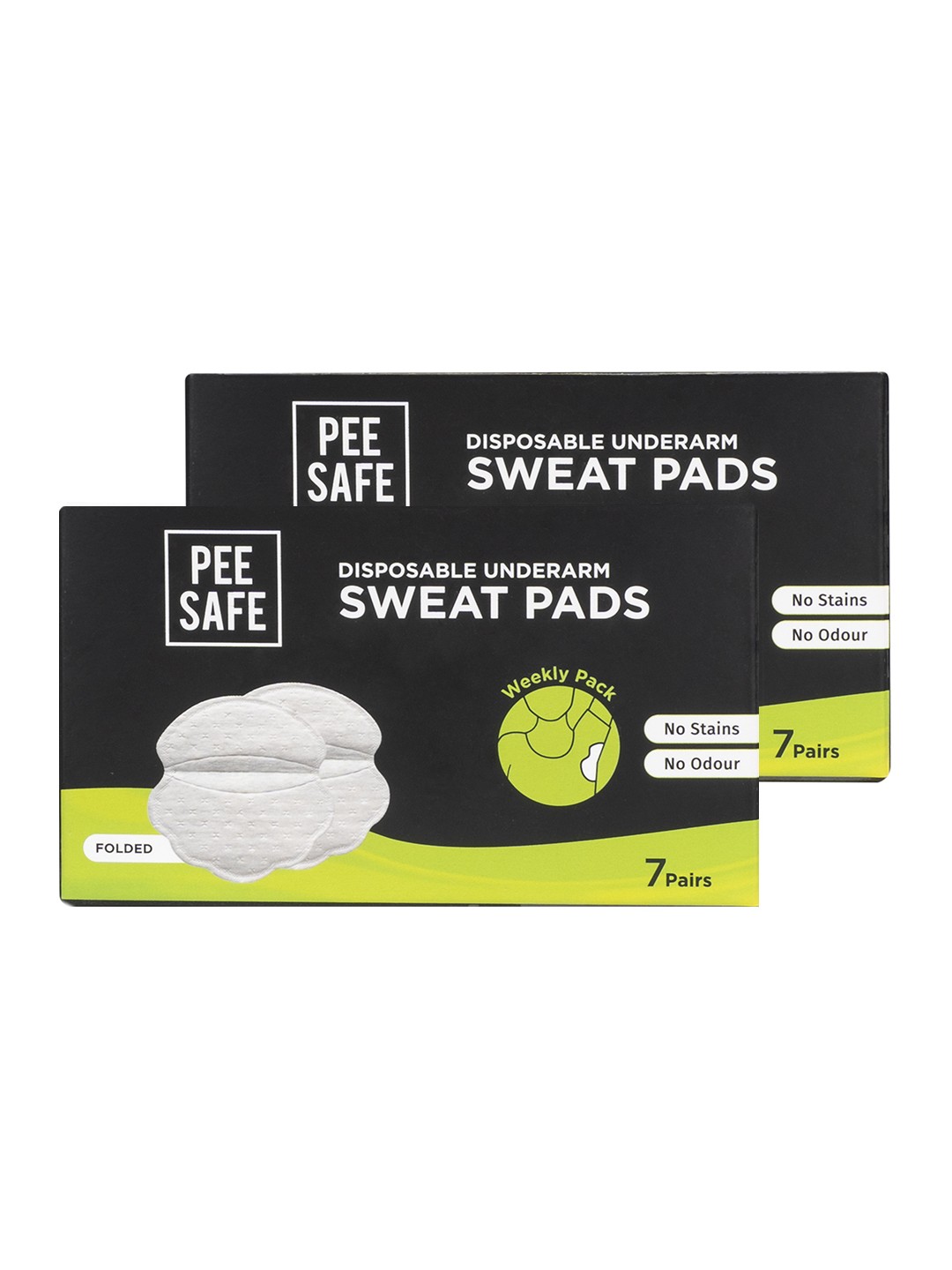 

PEESAFE Set of 2 Disposable Odourless Folded Underarm Sweat Pads - 7 Pairs Each, Black
