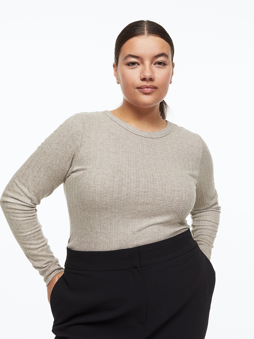 

H&M Plus Size Ribbed top, Beige