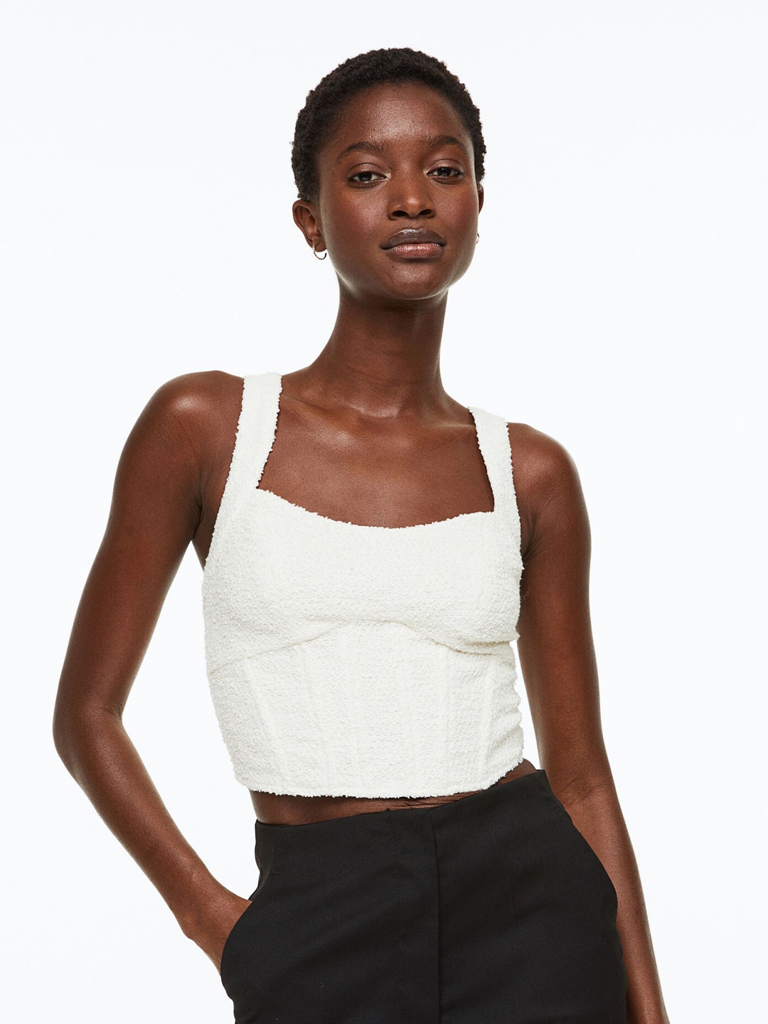 

H&M Women Textured-Weave Corset Top, White