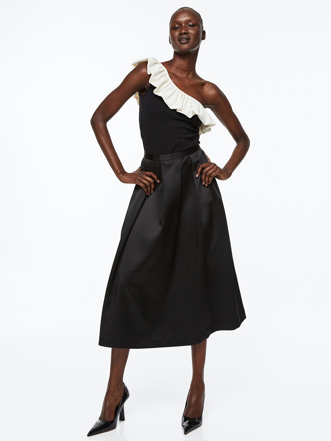 

H&M Women Flounced One-Shoulder Top, Black