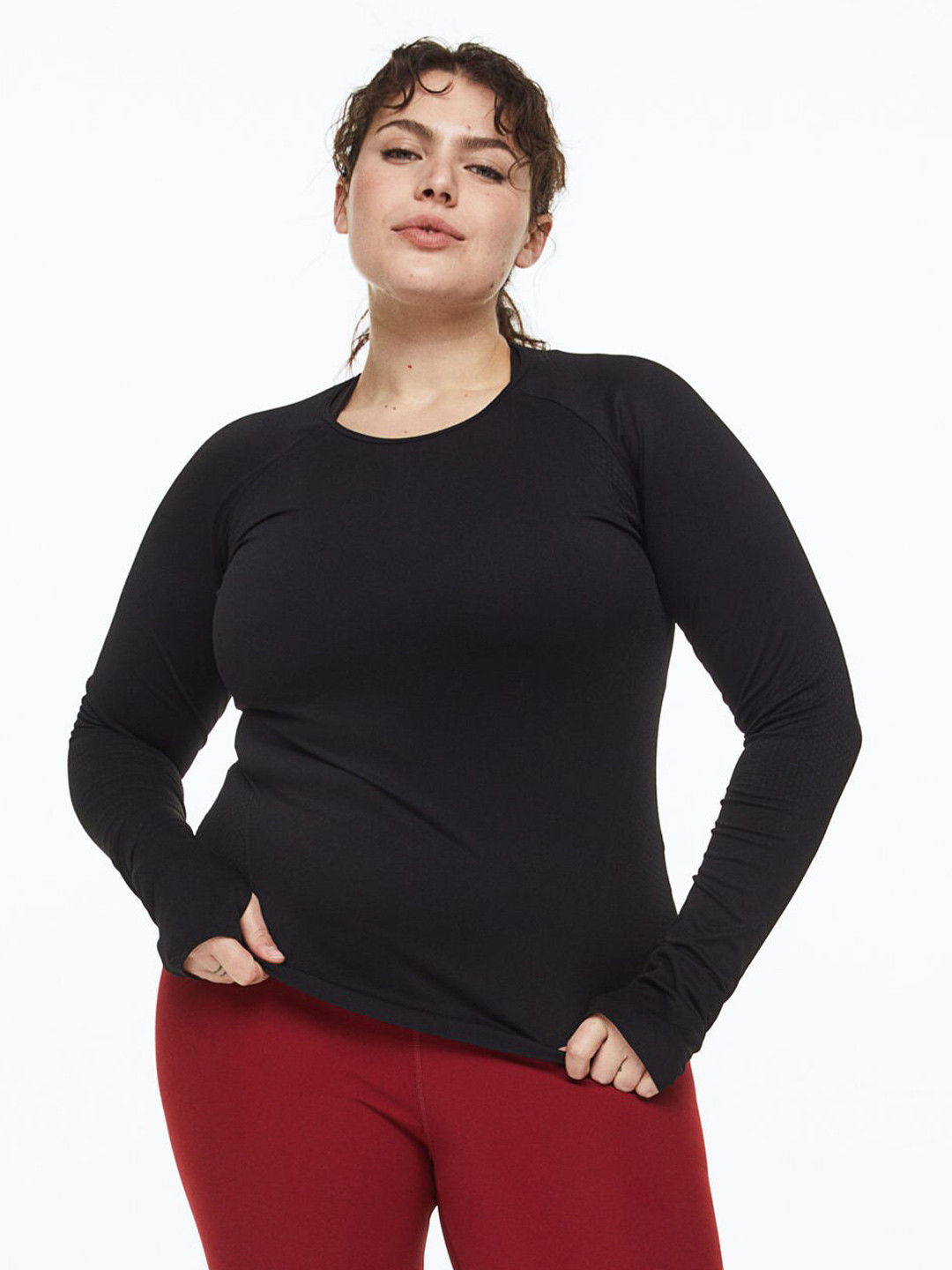 

H&M+ Women Plus Size Seamless Sports top, Black