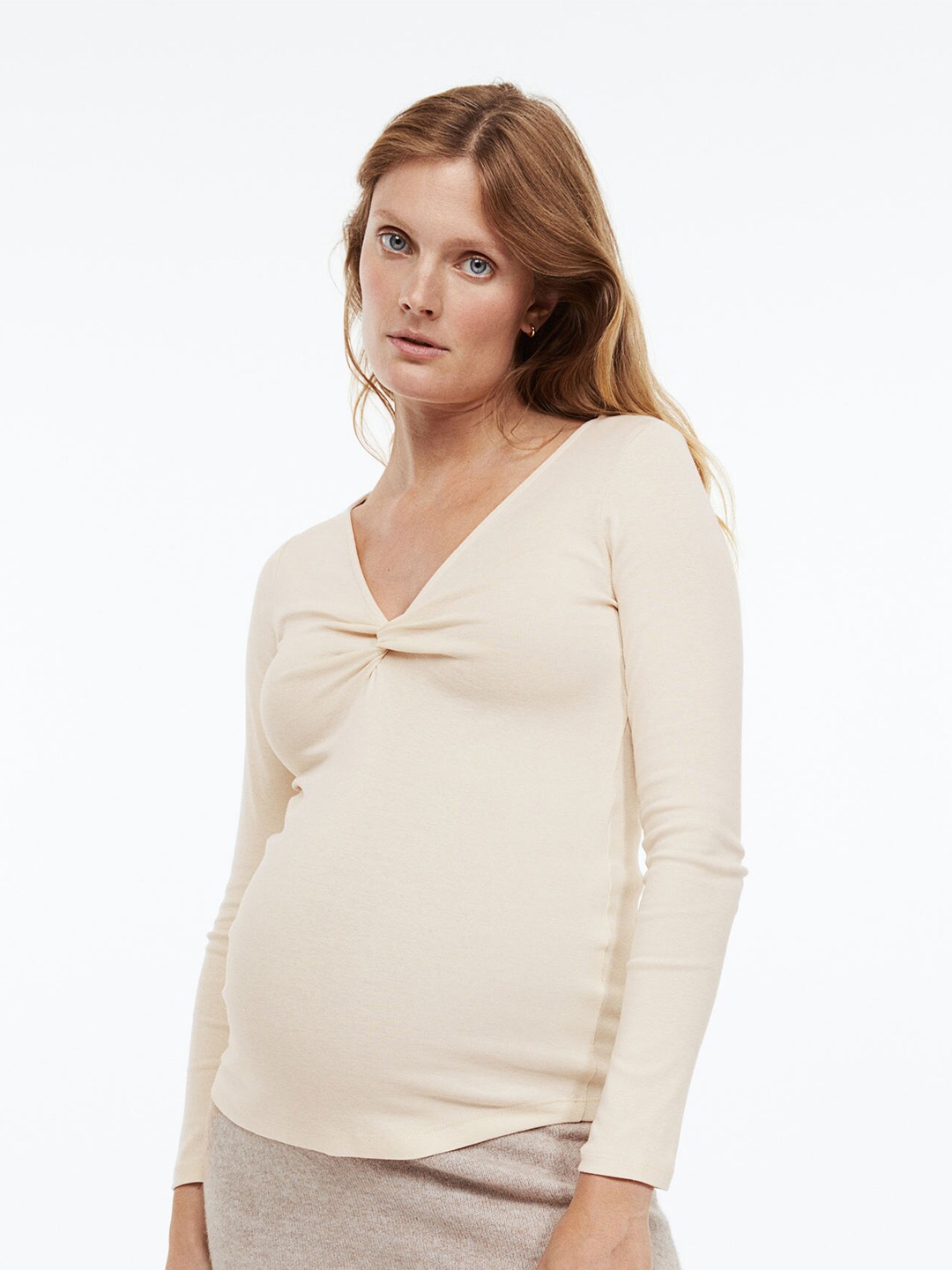 

H&M MAMA Knot-Detail Top, Beige