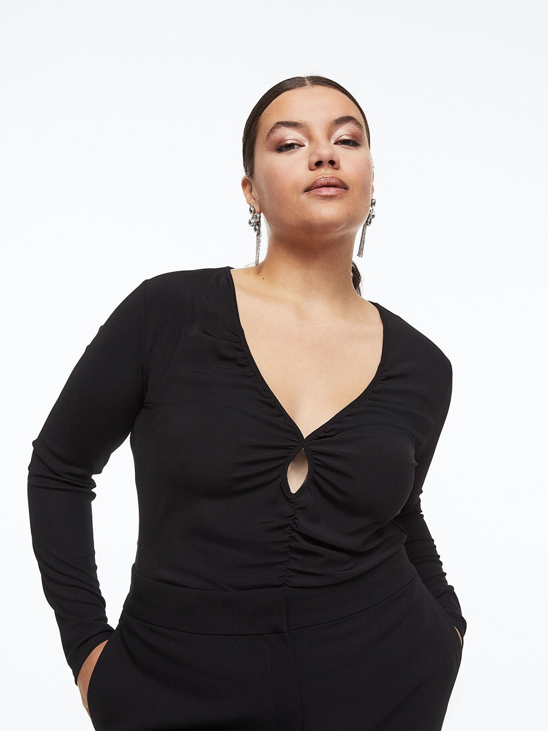 

H&M Plus Size Short Gathered Top, Black