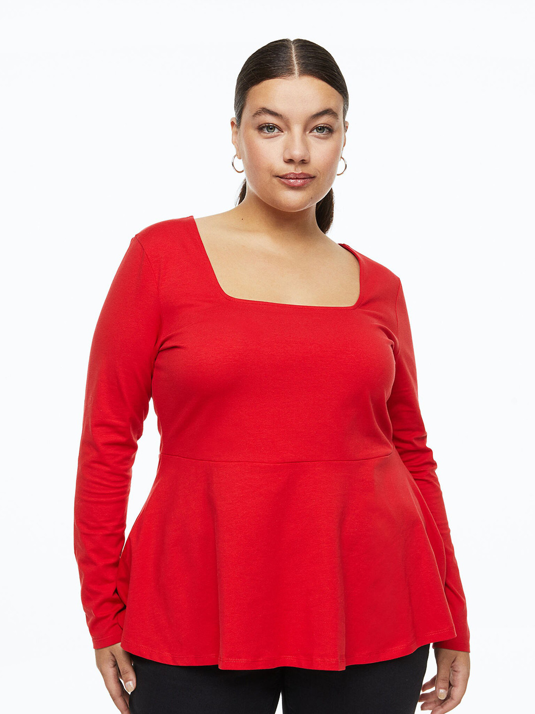 

H&M Women Plus Size Peplum Top, Red
