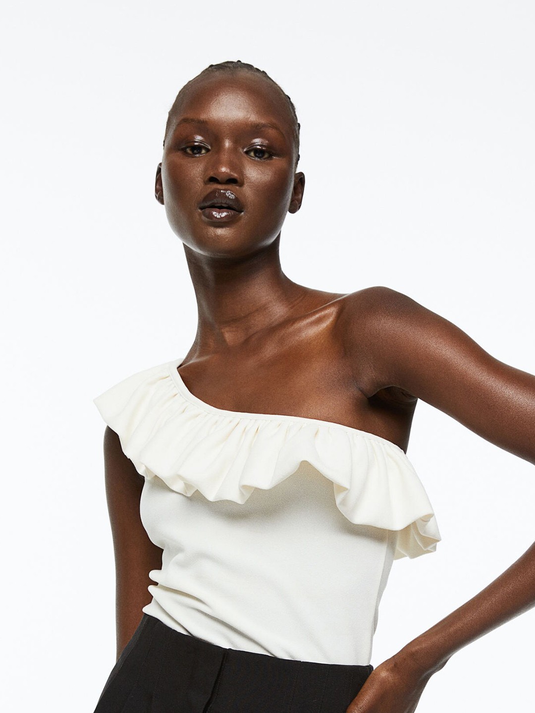 

H&M Flounced One-Shoulder Top, White