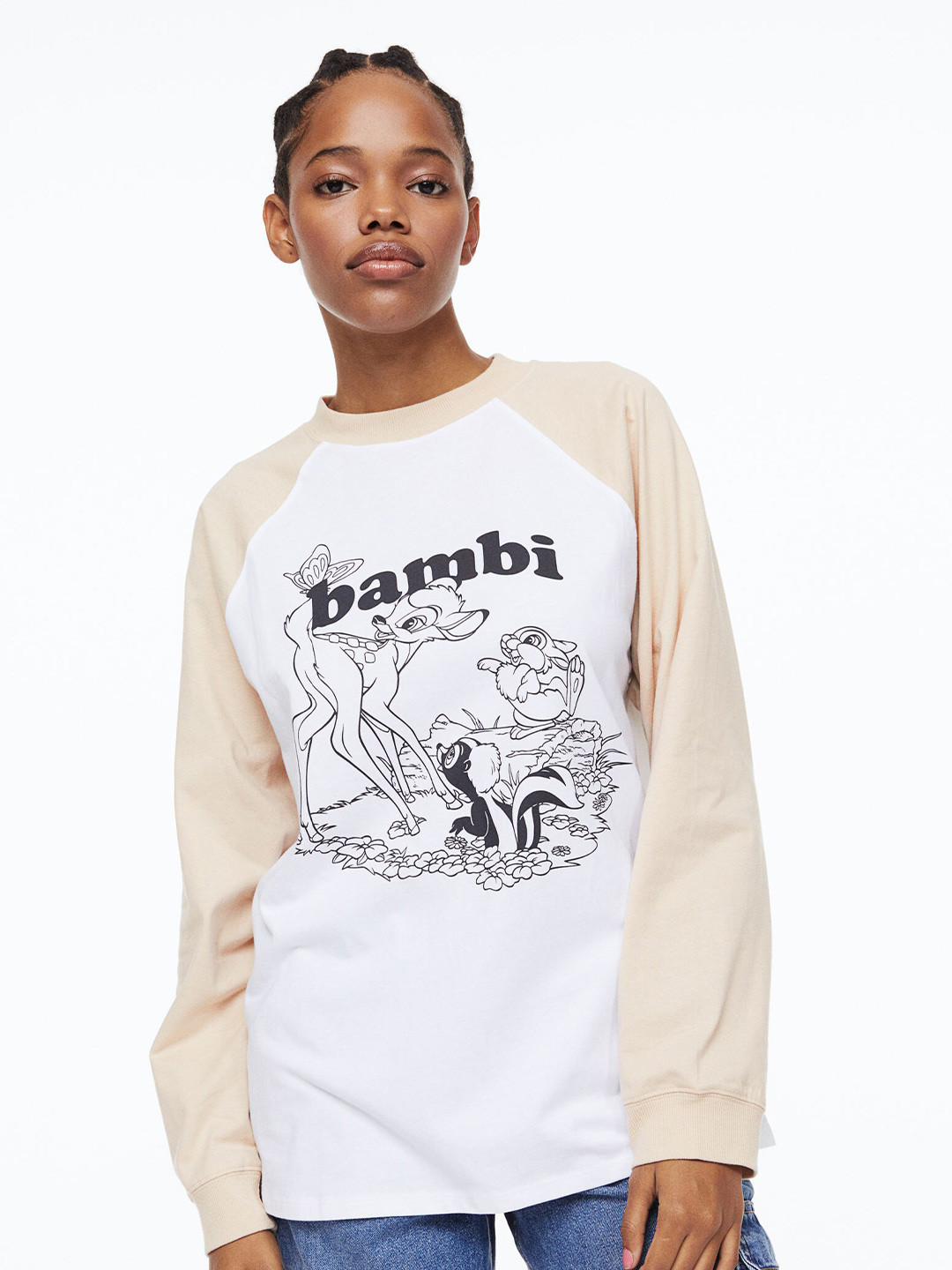 

H&M Long-Sleeved Bambi Printed Top, White