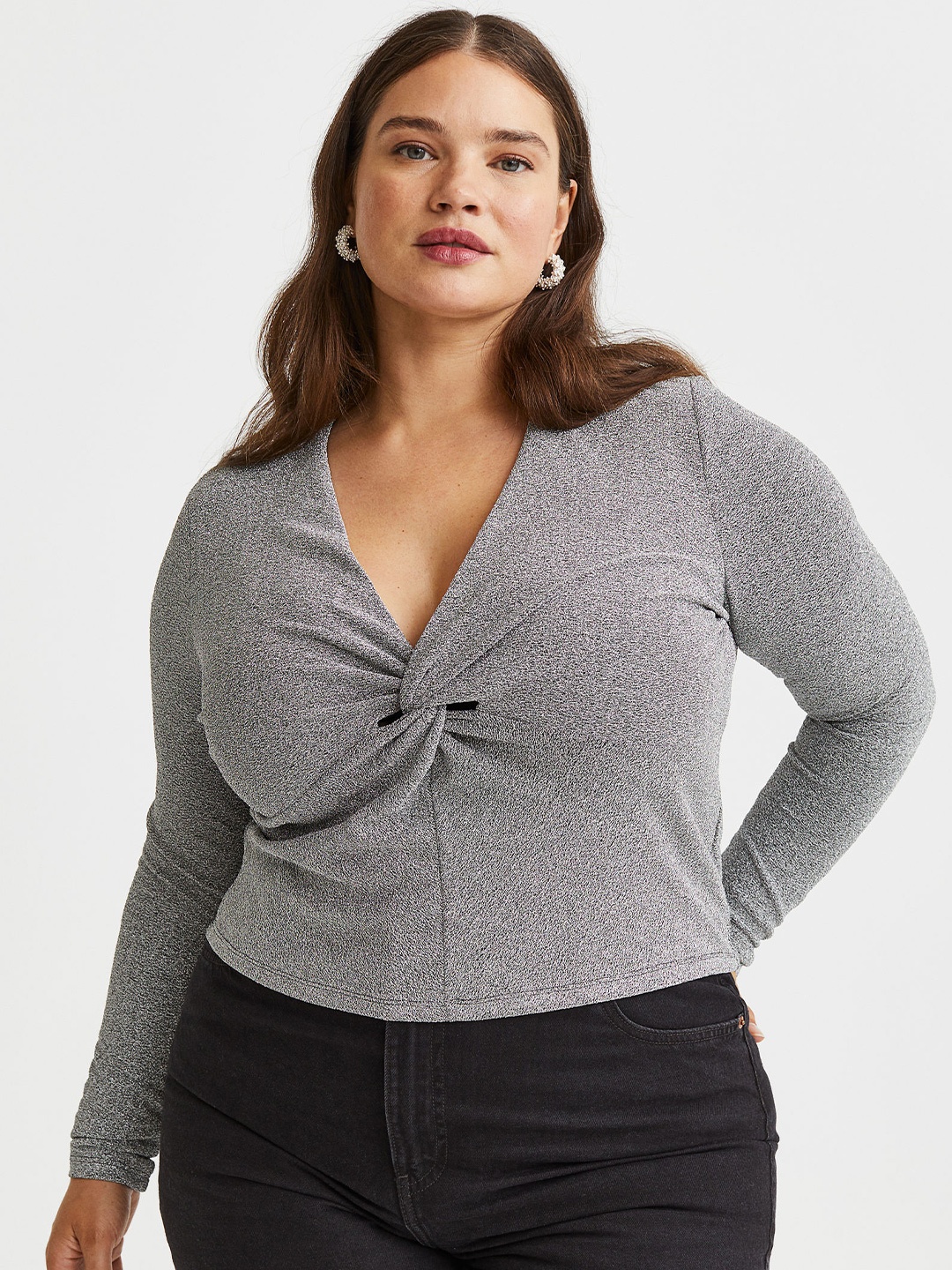 

H&M+ Women Plus Size Knot-detail Jersey Top, Grey