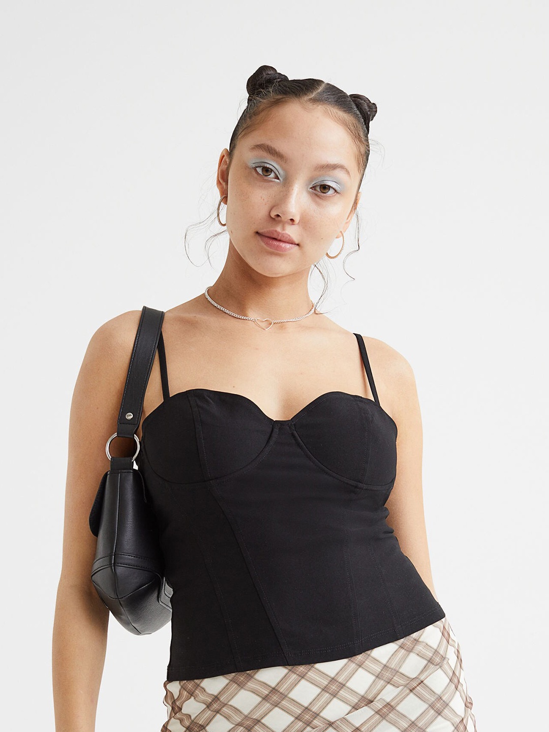 

H&M Women Twill Bustier Top, Black