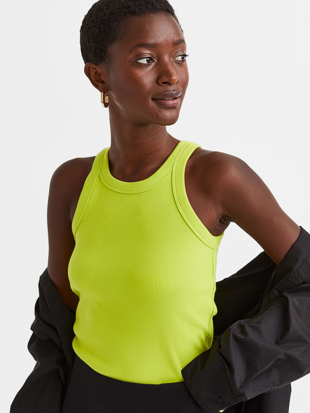 

H&M Cotton Jersey Vest Top, Lime green