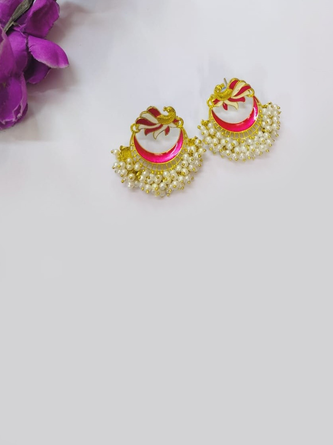 

MORKANTH JEWELLERY Women Gold-Plated Contemporary Stud Earrings, Pink