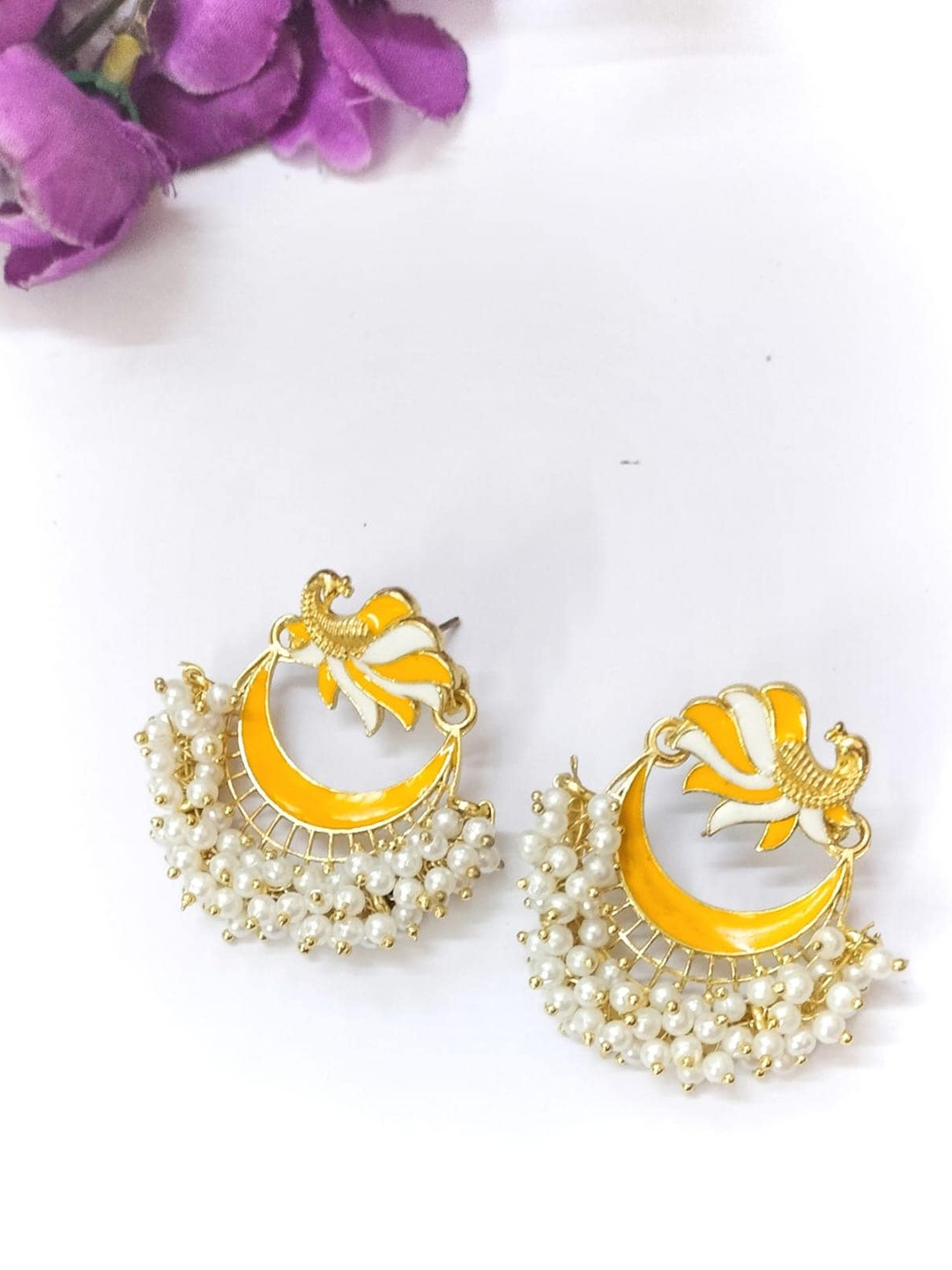 

MORKANTH JEWELLERY Gold Plated Pearl Beaded Contemporary Drop Earrings, Yellow