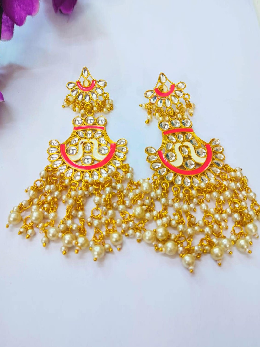 

MORKANTH JEWELLERY Gold Plated Contemporary Chandbalis Earrings, Pink