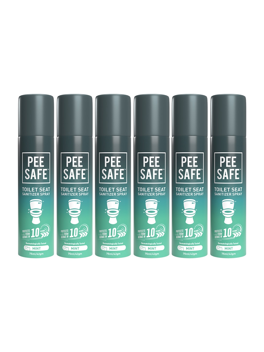 

PEESAFE Set of 6 Toilet Seat Sanitizer Spray 75 ml each - Mint, Green