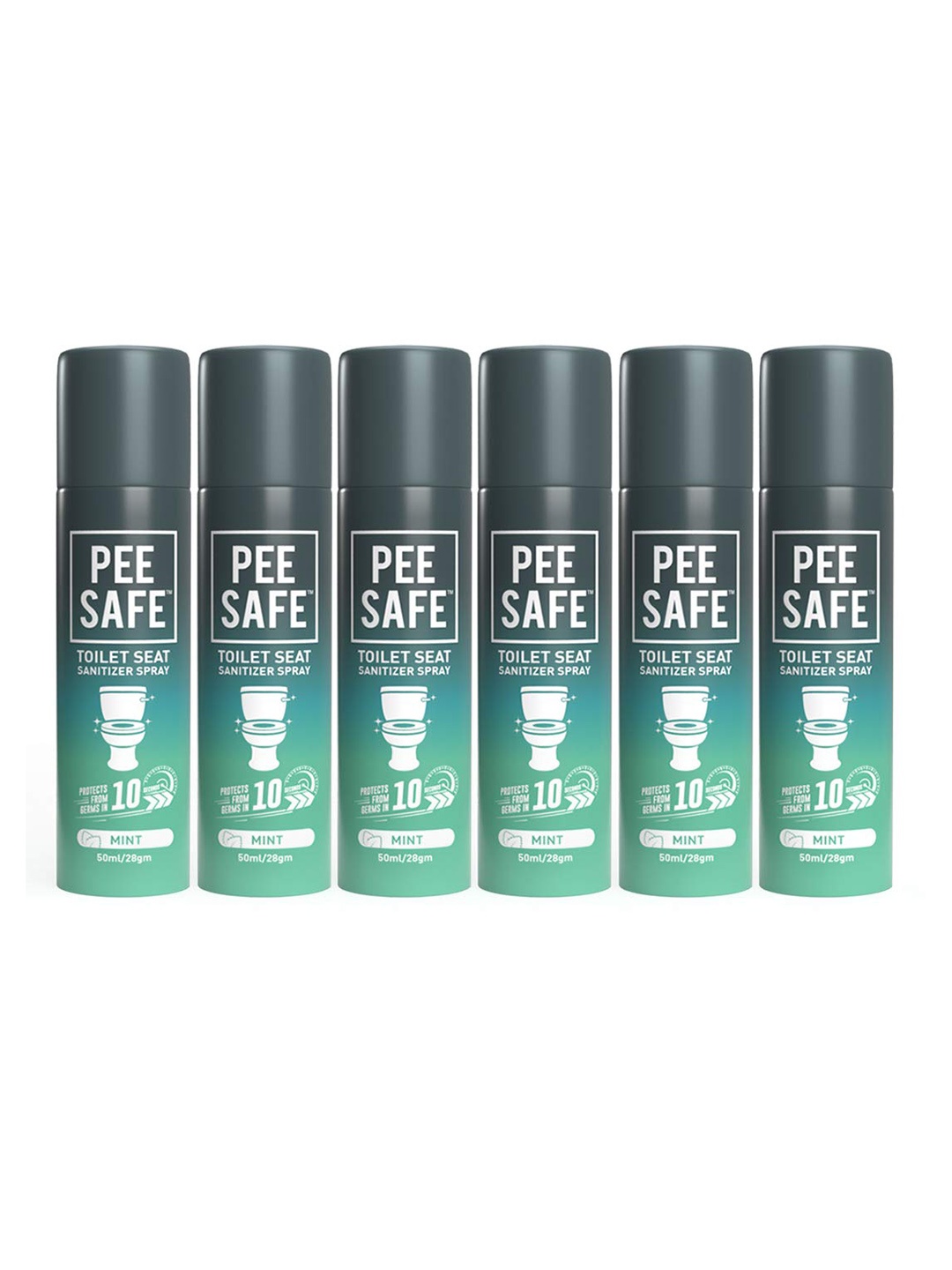 

PEESAFE Set of 6 Toilet Seat Sanitizer Spray 50 ml each - Mint, Green