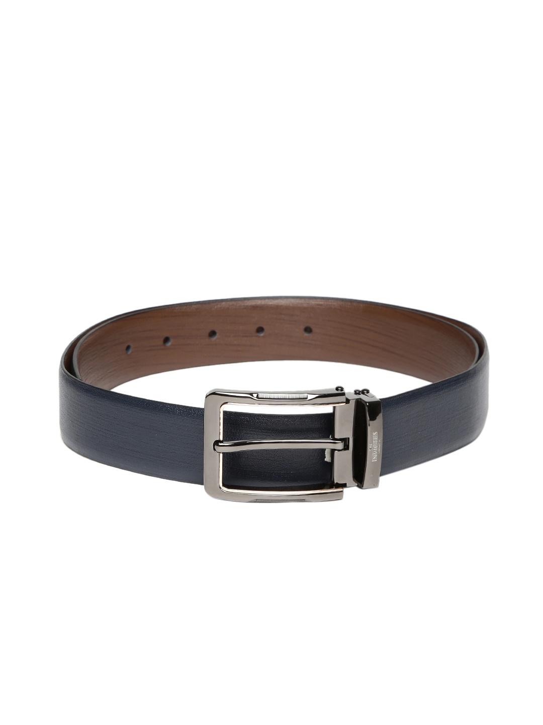 

INVICTUS Men Navy & Brown Reversible Leather Belt, Navy blue