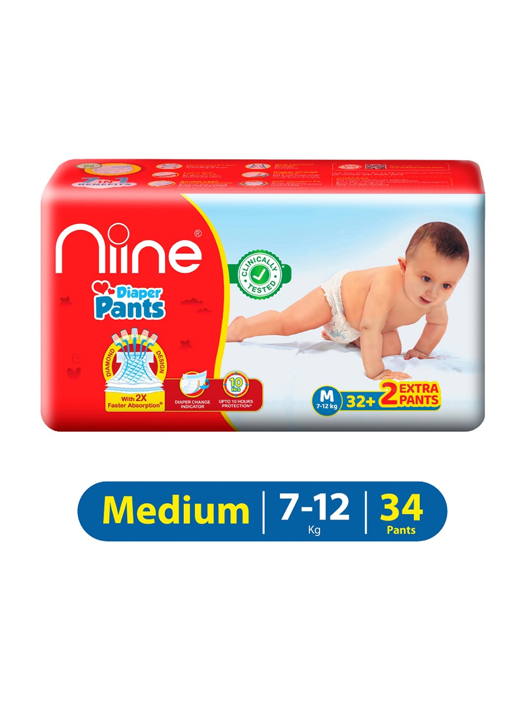 

Niine Baby Diaper Pants Medium(M) Size (7-12 KG) 34 Pants, Red