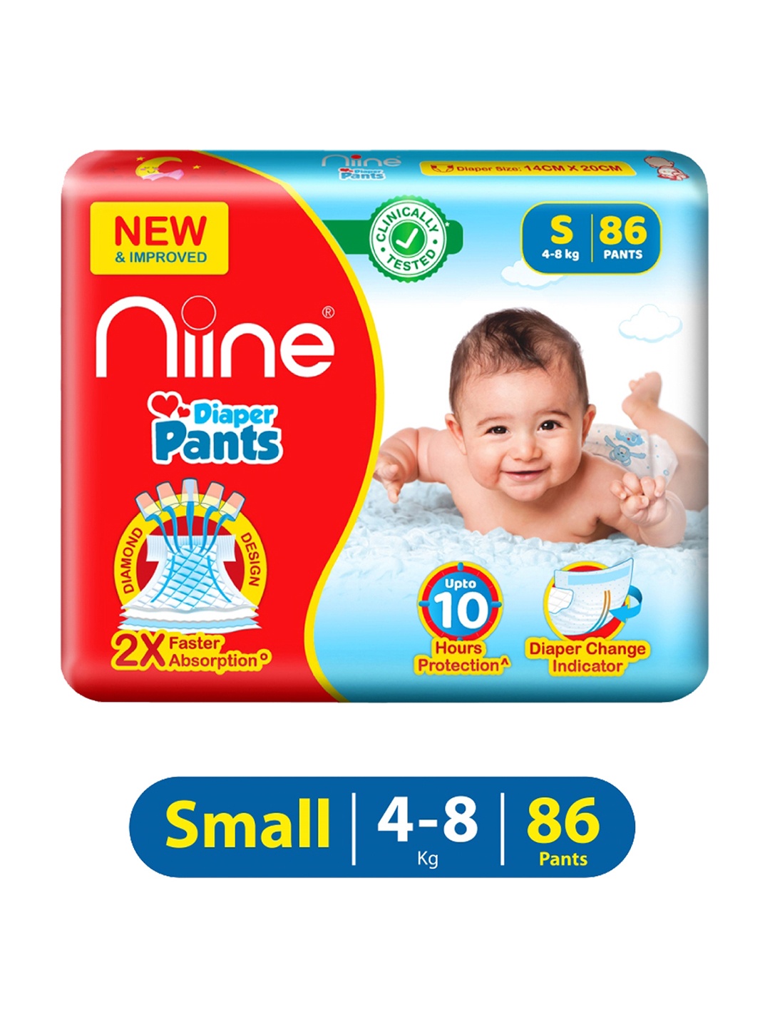 

Niine Baby Diaper Pants Small Size 4-8 Kg - 86 Counts, Red
