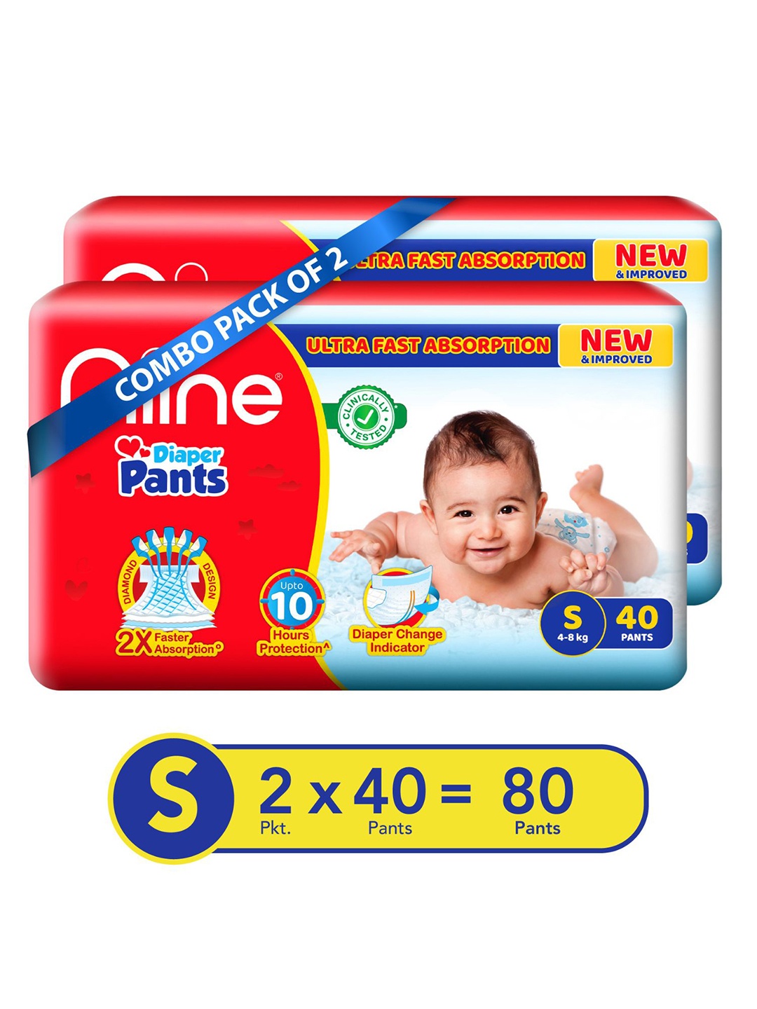 

Niine Pack of 2 Baby Diaper Pants Small(S) Size (4-8 KG) 84 Pants, Red