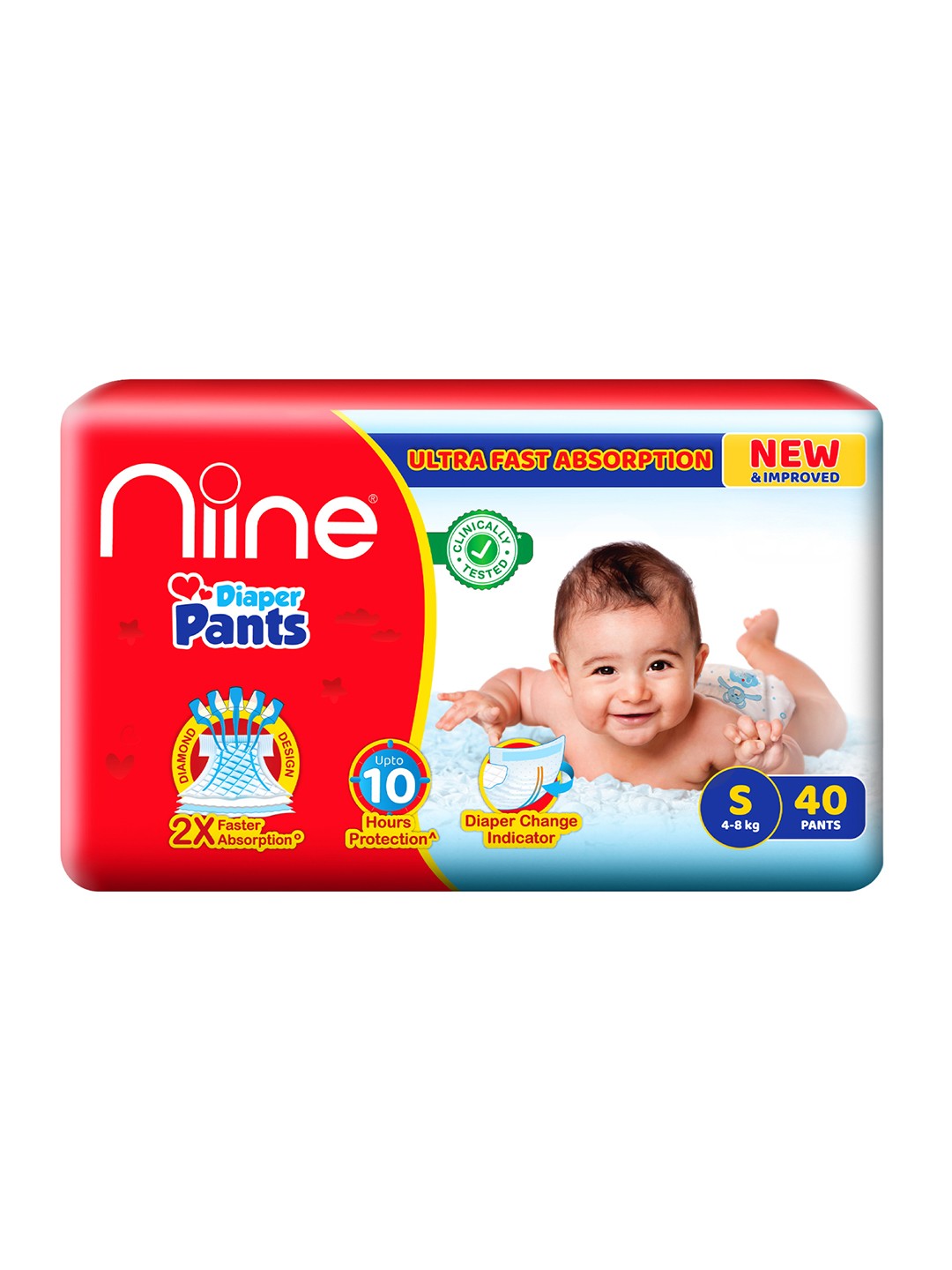 

Niine Baby Diaper Pants Small Size 4-8 KG - 40 Pants, Red
